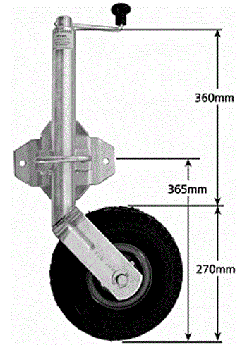(196020) JW11E 350kg Pneumatic Jockey Wheel with Swivel Bracket
